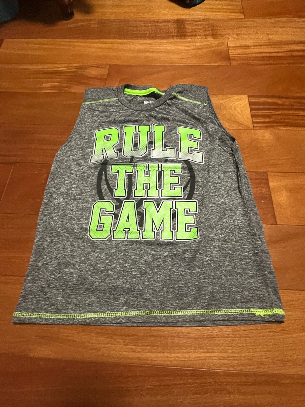 Kids Athletic Tank Top - Grey with Neon Green "Rule The Game" Graphic
